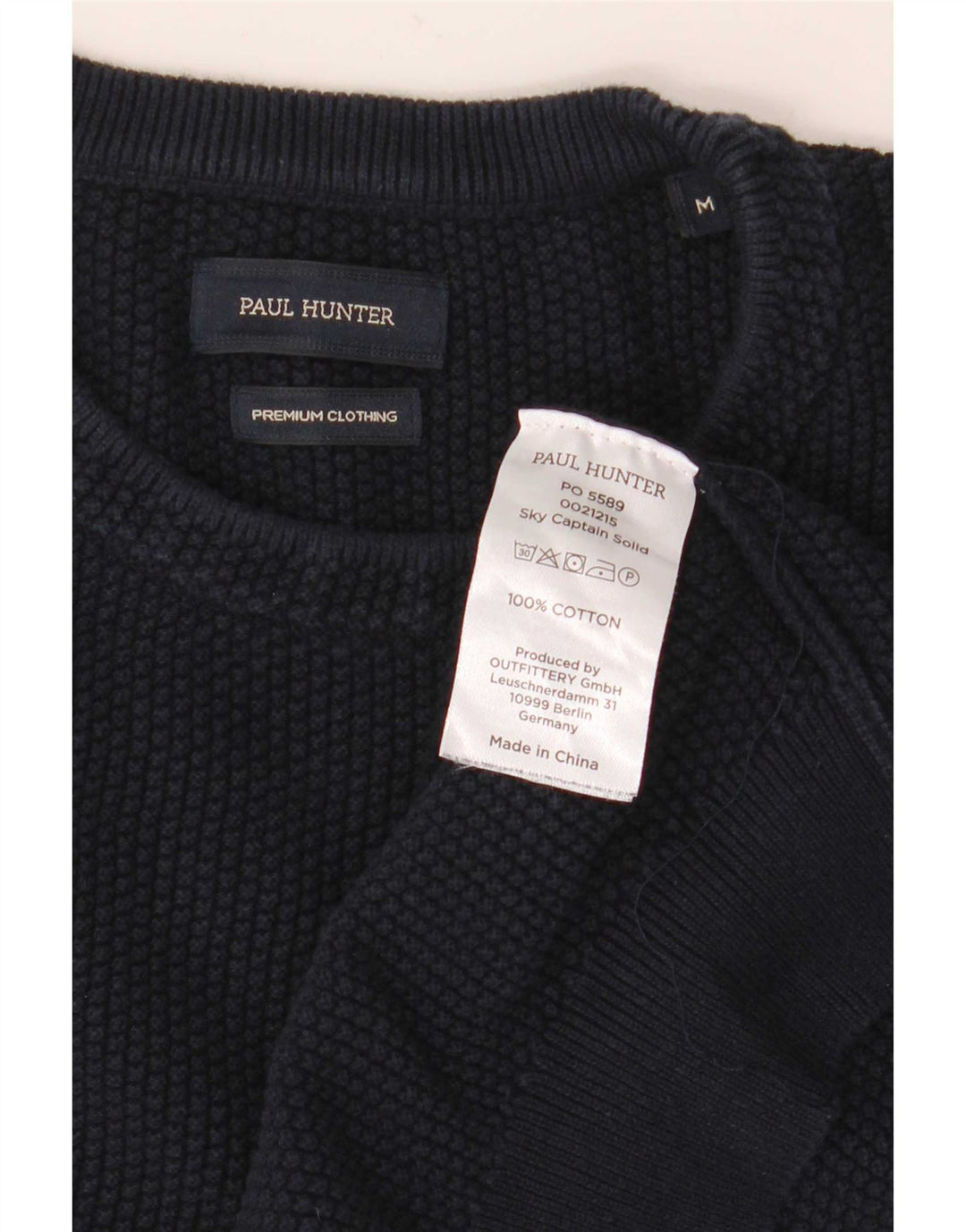 Vintage sweater med rund hals til mænd mellem marineblå bomuld