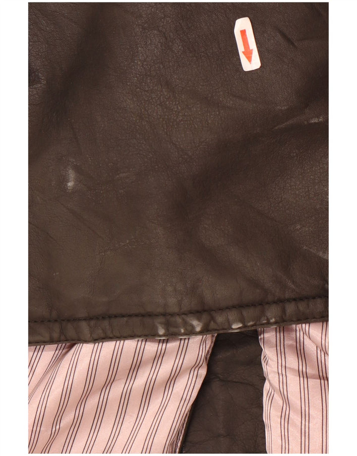 Vintage Herre Militær Læderfrakke IT 56 3XL Sort