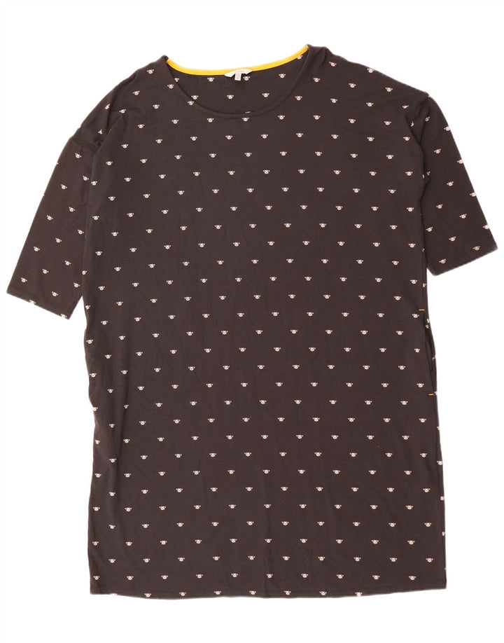 JOULES Dame Oversized abstrakt mønster T-shirt kjole UK 14 Large Sort