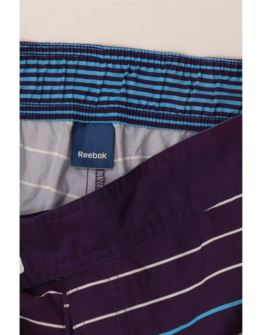 REEBOK Mens Swimming Shorts Medium Navy Blue Striped Vintage Reebok and Second-Hand Reebok from Messina Hembry 