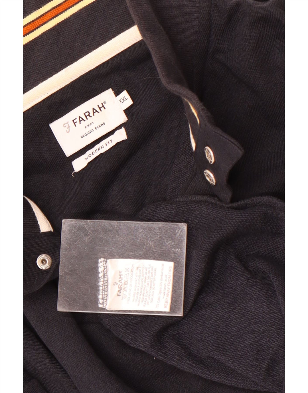 Farah Herre Modern Fit Button Neck Jumper Sweater 2XL Navy Blue Bomuld