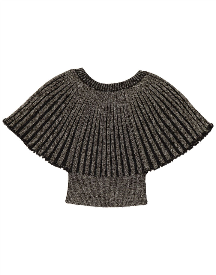 Vintage Kvinders Crop Batwing Bluse Top UK 8 Small Gold Flecked