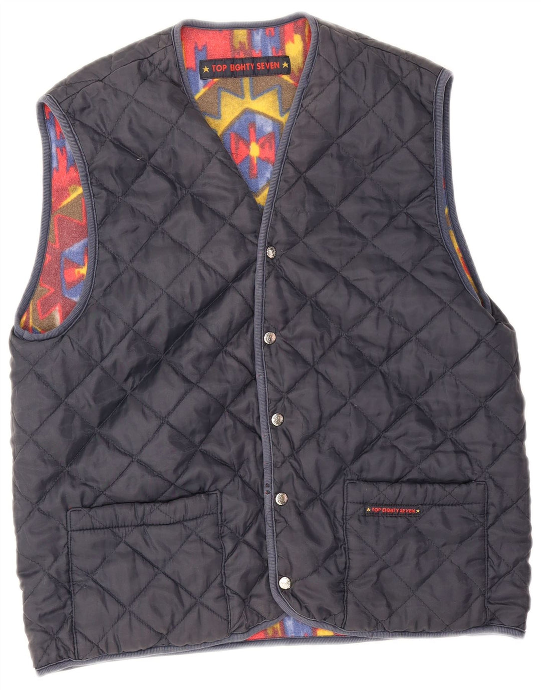 Vintage Herre Vendbar Gilet UK 38 Medium Rød Geometrisk