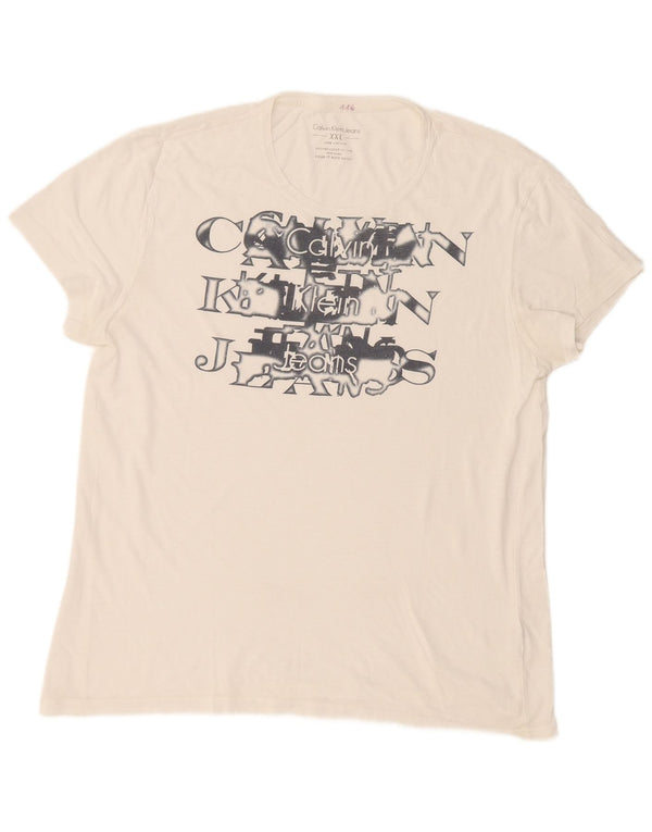 Calvin Klein Jeans Herre Grafisk T-Shirt Top 2XL Hvid Bomuld