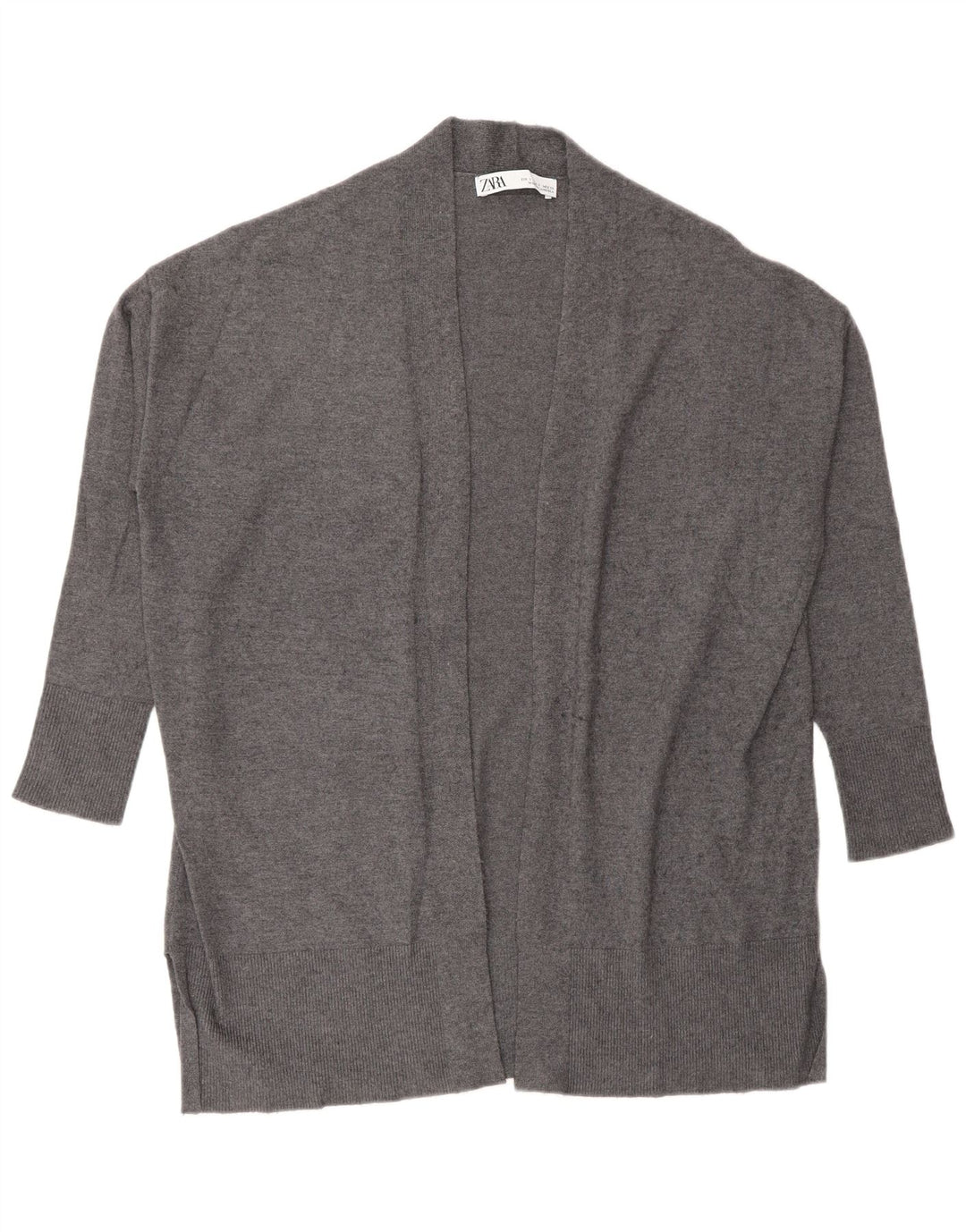 Zara Dame Oversized 3/4 Ærmet Åben Cardigan Sweater UK 10 Lille Grå