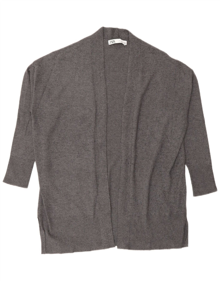 Zara Dame Oversized 3/4 Ærmet Åben Cardigan Sweater UK 10 Lille Grå