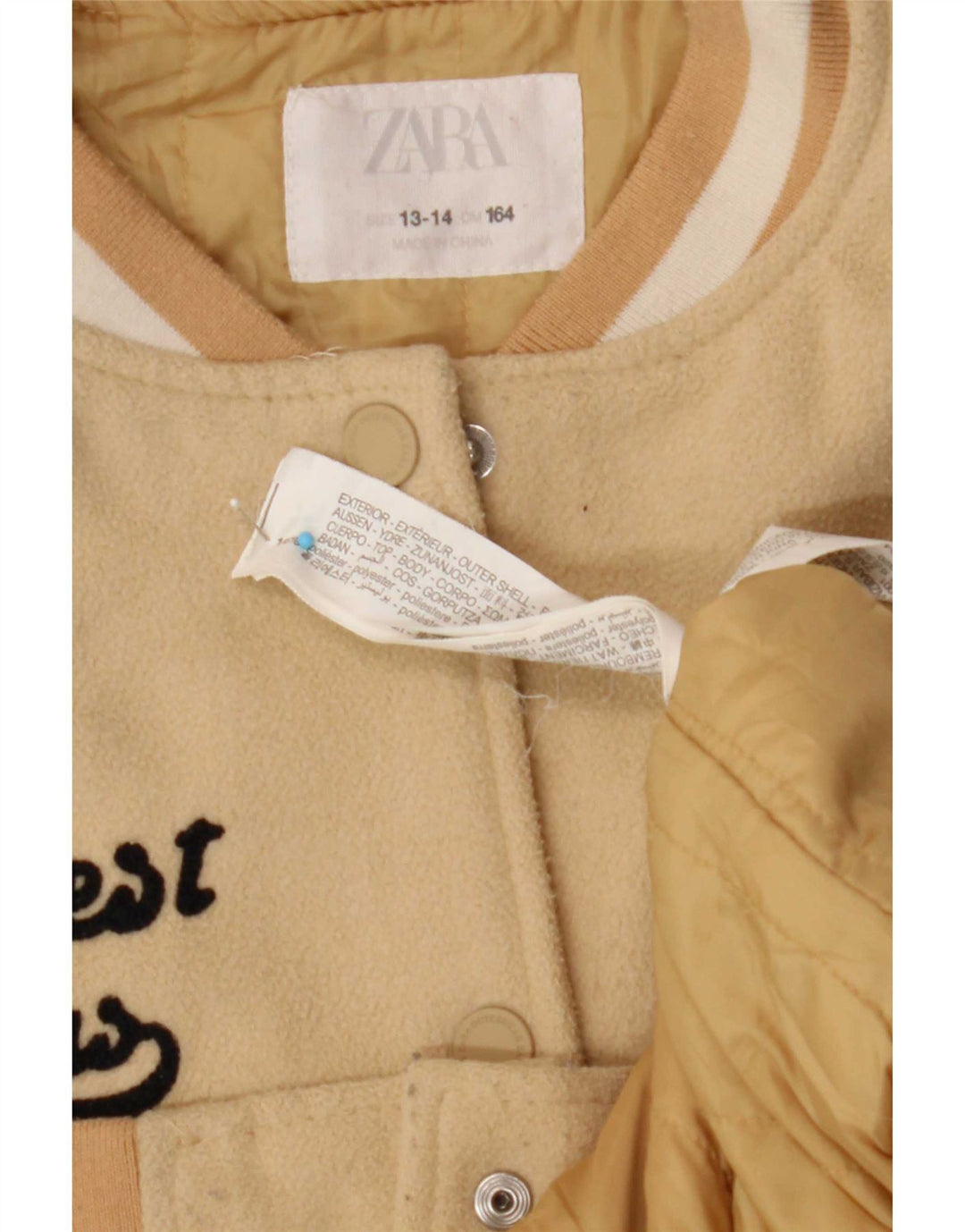 Zara piger grafisk varsity jakke 13-14 år Beige Colourblock Polyester
