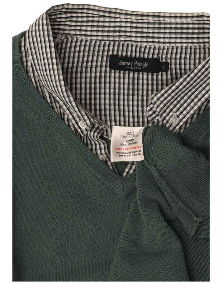 JAMES PRINGLE Herre V-hals sweater Stor grøn ternet akryl
