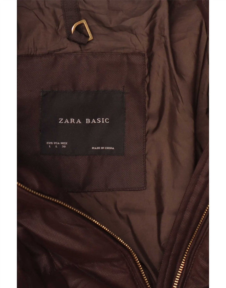 Zara Dame Hætte Polstret Frakke UK 14 Stor Brun