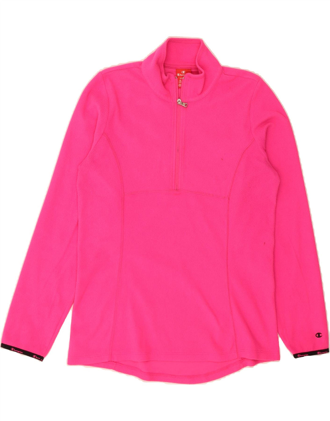 CHAMPION Womens Zip Neck Fleece Jumper UK 14 Large Pink Polyester Vintage Champion and Second-Hand Champion from Messina Hembry 
