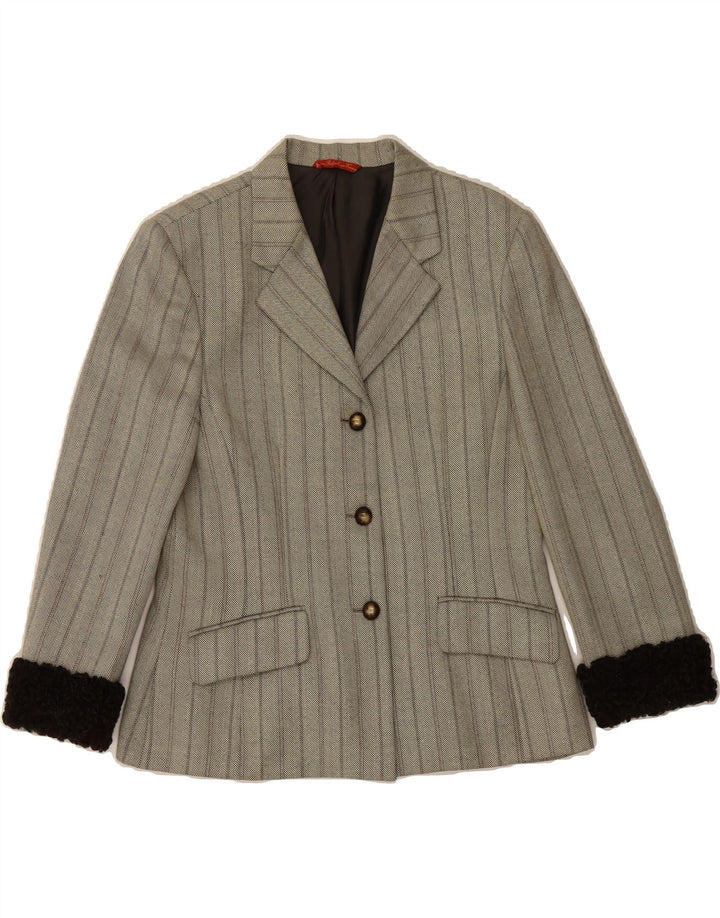 VIAMAGGIO Womens 3 Button Blazer Jacket IT 46 Large Grey Herringbone Vintage VIAMAGGIO and Second-Hand VIAMAGGIO from Messina Hembry 