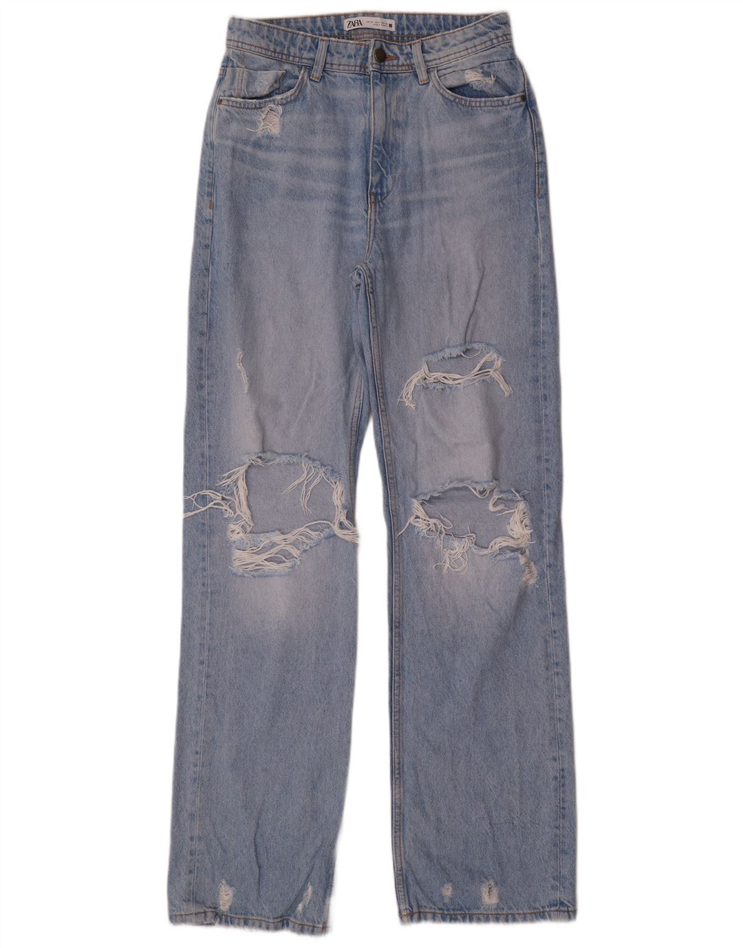 Zara Dame Distressed Straight Jeans EU 38 Small W28 L34 Blue