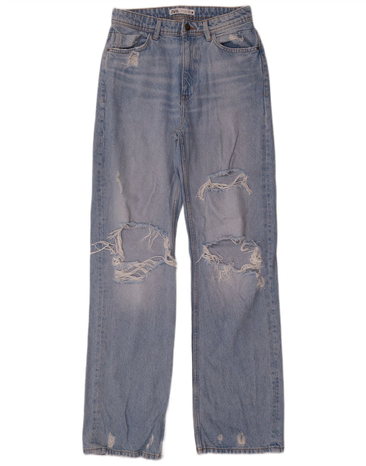 Zara Dame Distressed Straight Jeans EU 38 Small W28 L34 Blue