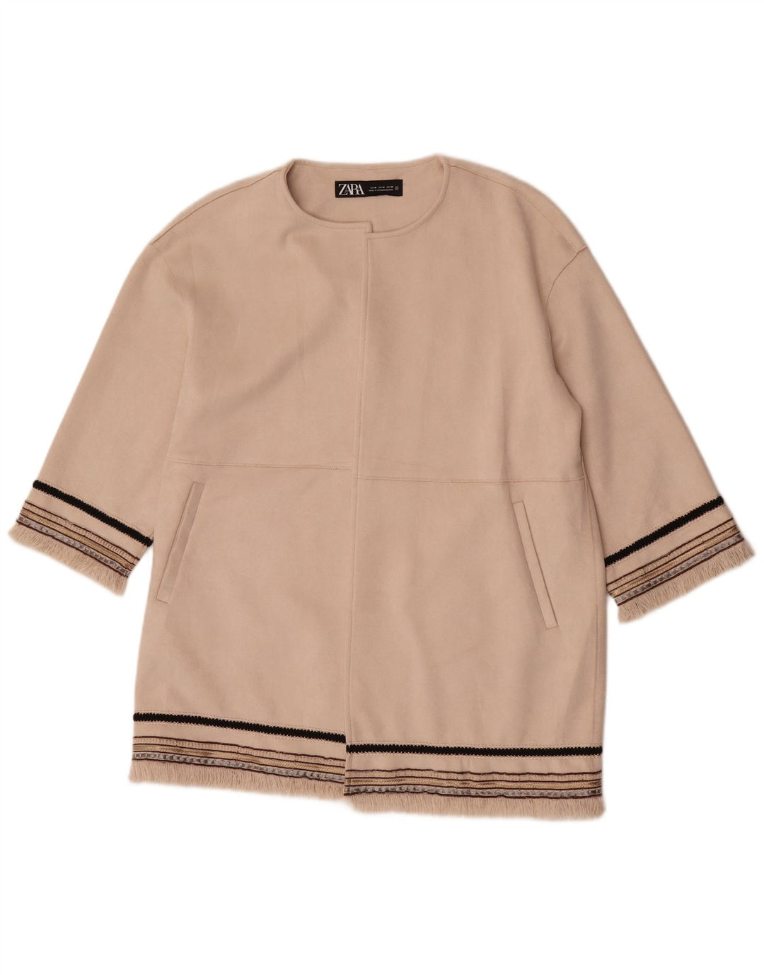 Zara Dame 3/4 ærmet åben blazerjakke UK 14 Medium Beige Stribet