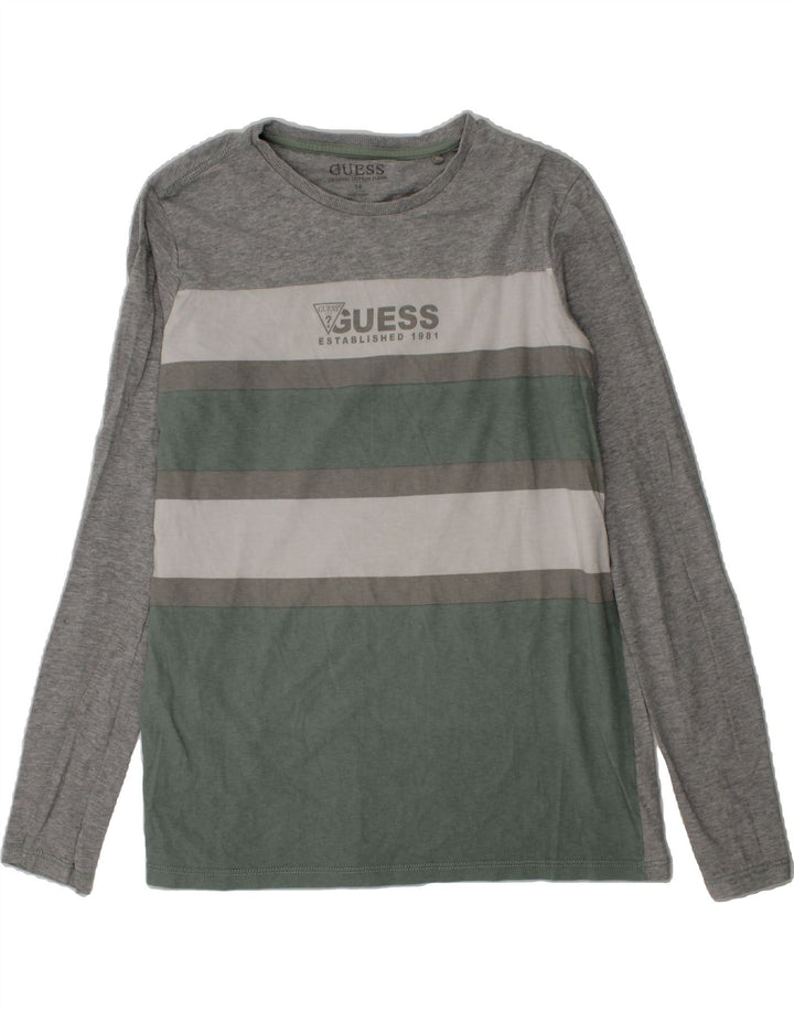 GUESS Boys Graphic Top Long Sleeve 13-14 Years  Grey Colourblock Cotton Vintage Guess and Second-Hand Guess from Messina Hembry 