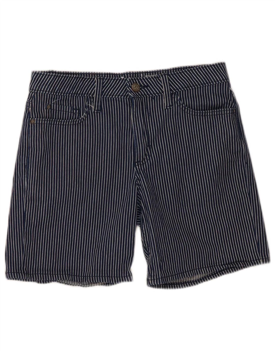 Lee Dame Mid Rise Casual Shorts W30 Medium Navy Blue Pinstripe