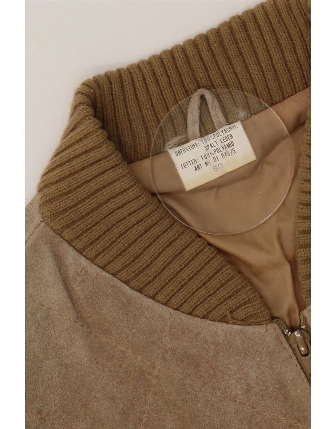 Vintage dame ruskind bomberjakke EU 50 XL Beige Colourblock polyakryl