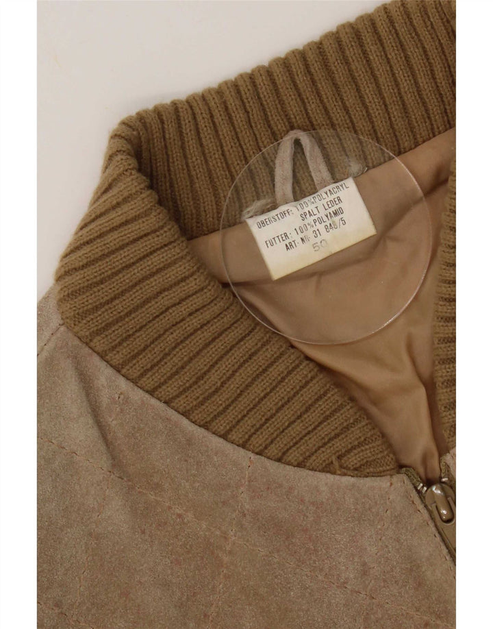 Vintage dame ruskind bomberjakke EU 50 XL Beige Colourblock polyakryl