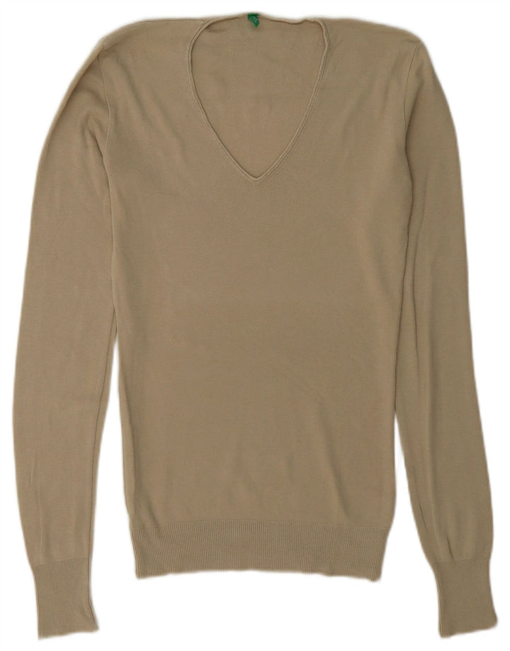 Benetton Dame V-hals sweater UK 8 Small Beige
