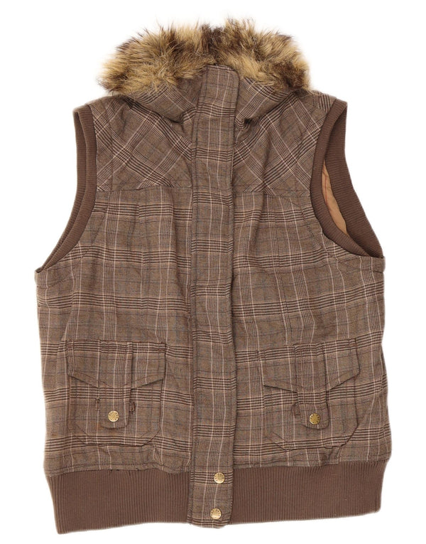 Fat Face Womens Gilet UK 12 Medium Brown Houndstooth Polyester