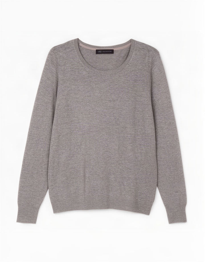 Marks & Spencer Dame Boat Neck Jumper Sweater UK 10 Small Grey Flecked