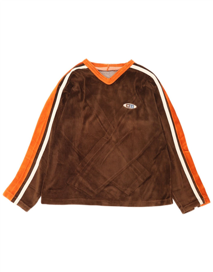 Vintage Herre Top Langærmet Stor Brun Colourblock Bomuld
