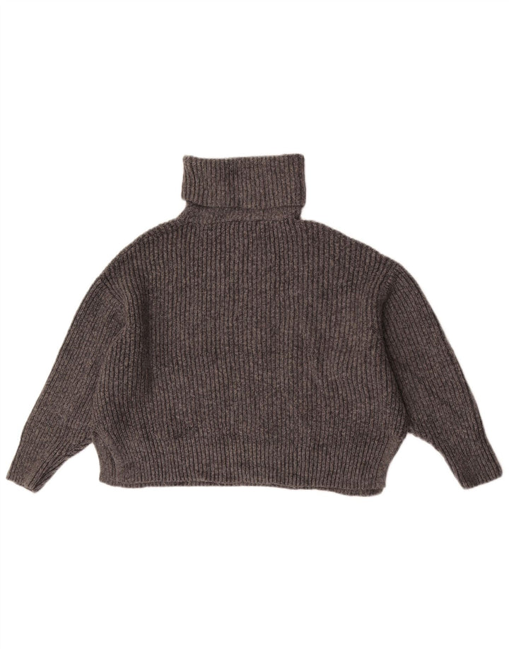 Zara Womens Crop Oversized trøjetrøje med rullehals UK 14 Medium Grey