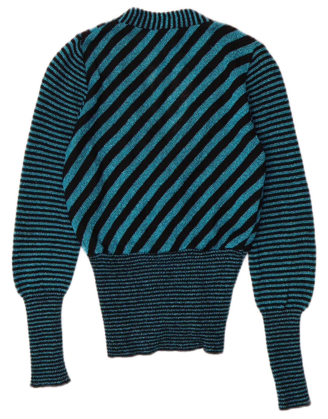 Vintage dame V-hals cardigan sweater UK 6 XS turkis stribet