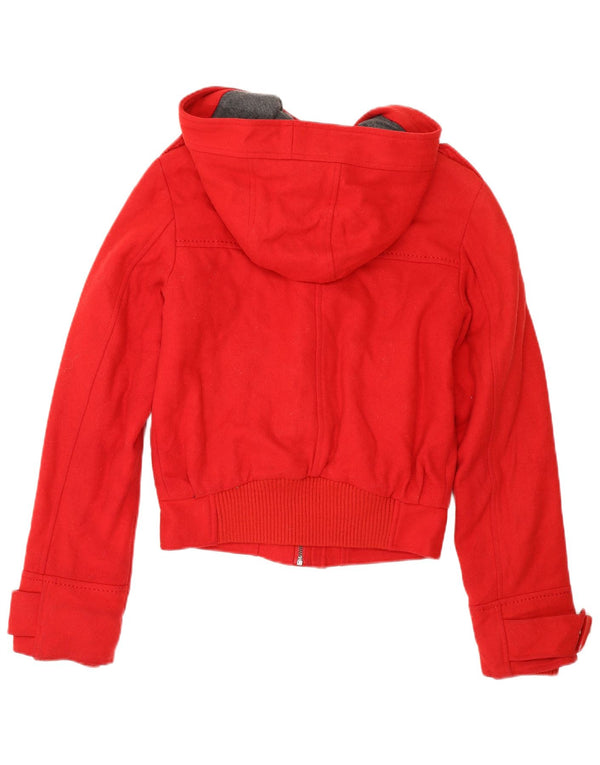 Topshop Womens Military Crop Hooded Duffle Jacket UK 8 Small Red Wool