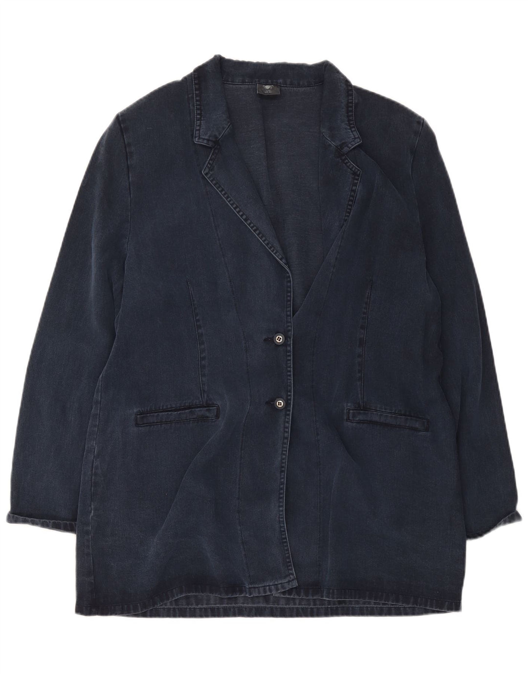 Vintage Dame 2 Button Longline Blazer Jacket UK 20 2XL Navy Blue Lyocell