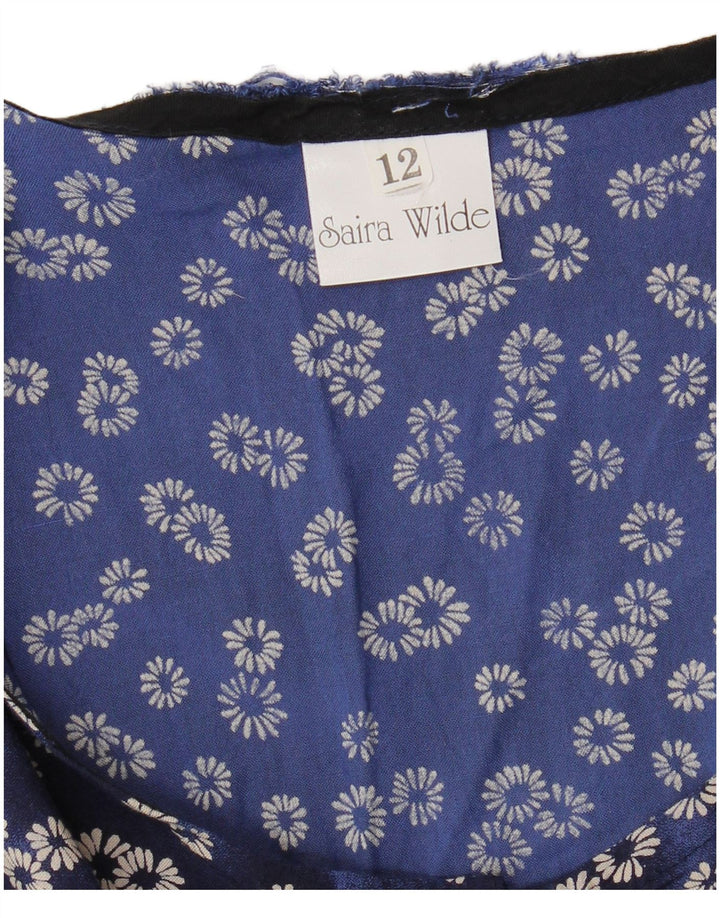 VINTAGE ærmeløs basiskjole til kvinder UK 12 Medium Blue Floral Viscose