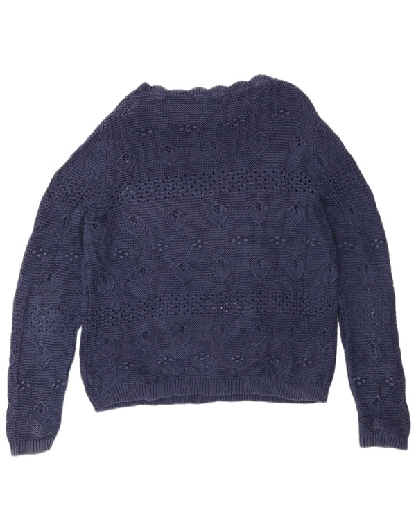 Fat Face Womens Boat Neck Jumper Sweater UK 14 Large Navy Blue Cotton