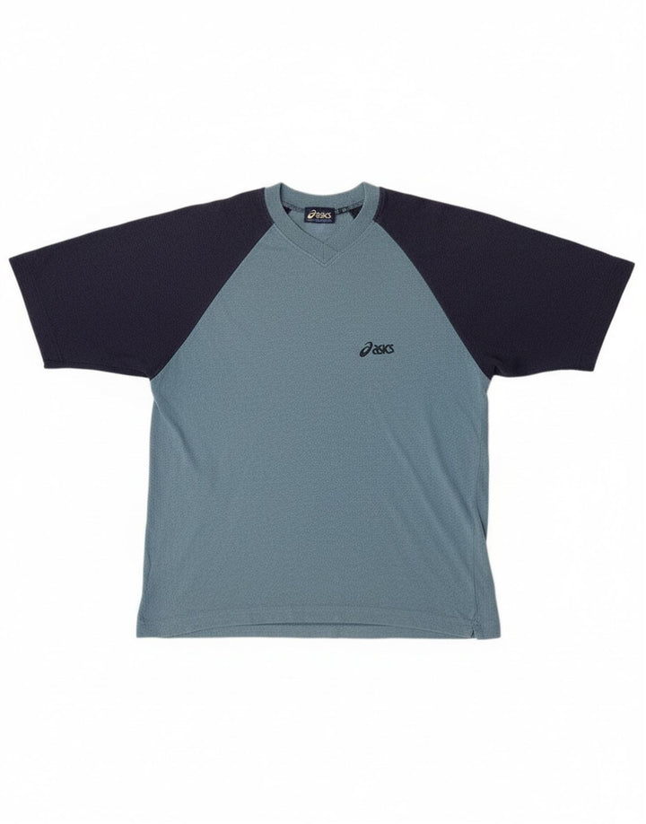 Asics Herre grafisk T-shirt Top Medium Blue Colourblock Bomuld