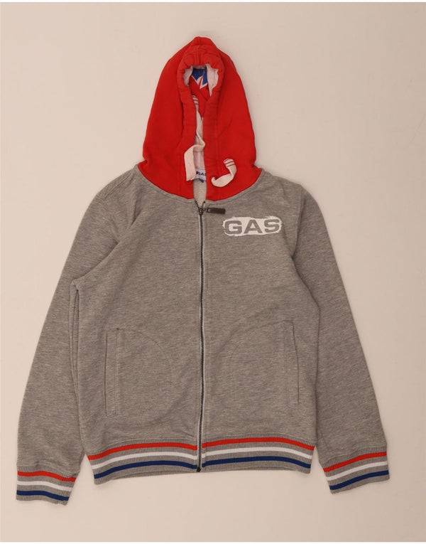 Gas Boys Graphic Zip Hoodie Sweater 13-14 Years Grey Colourblock Cotton