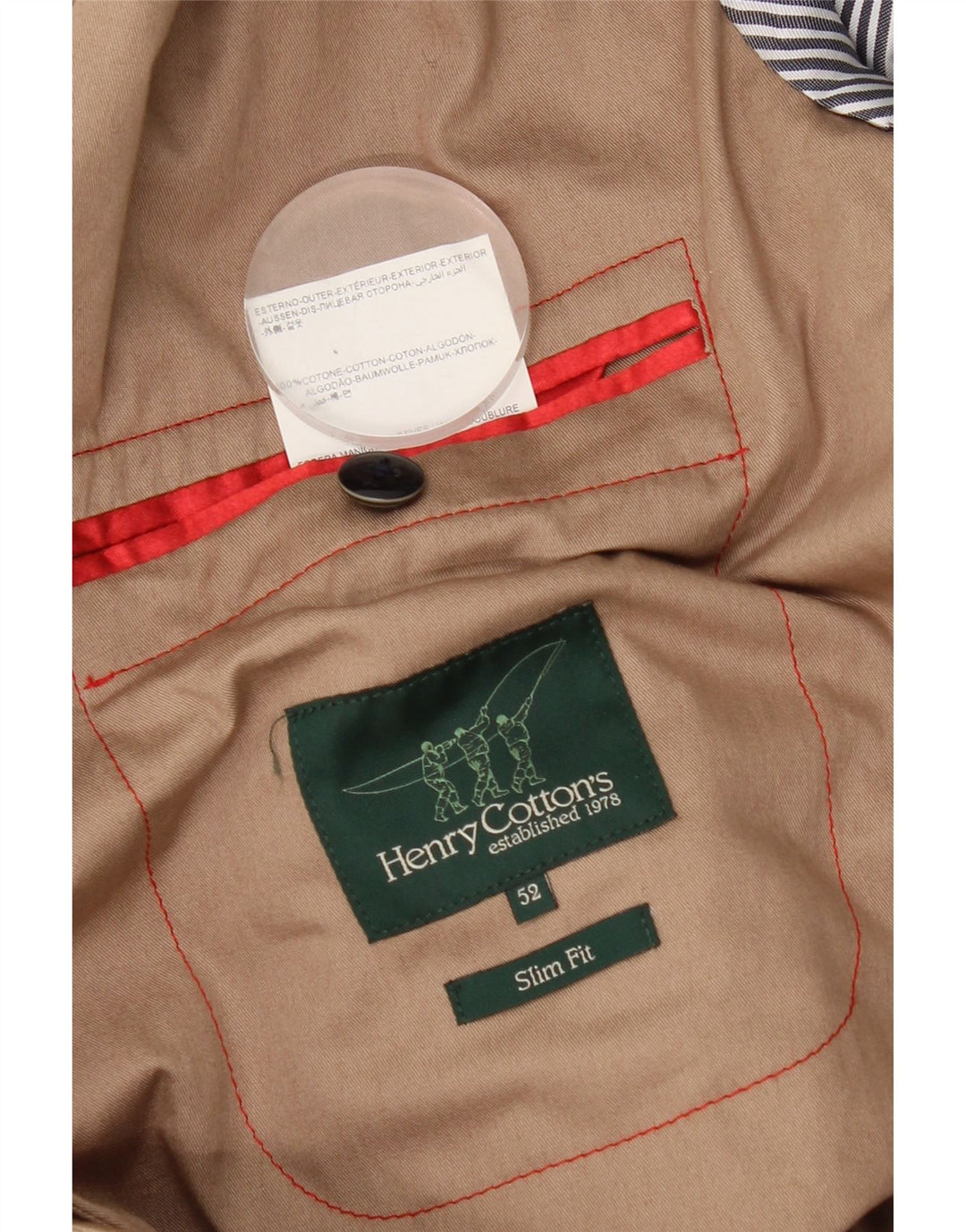Henry Cottons Herre 2-knaps Slim Fit Blazer Jacket IT 52 XL Beige Bomuld