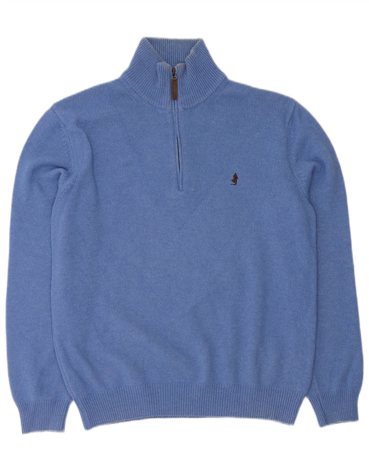 Marlboro Classics Herre Zip Neck Jumper Sweater Medium Blue Wool