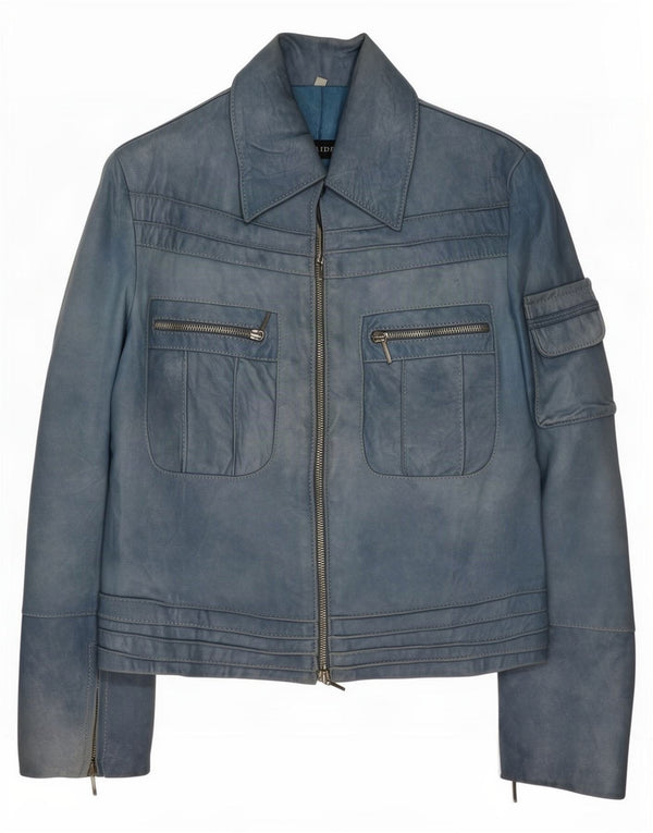 Vintage læderjakke til kvinder UK 10 Small Blue