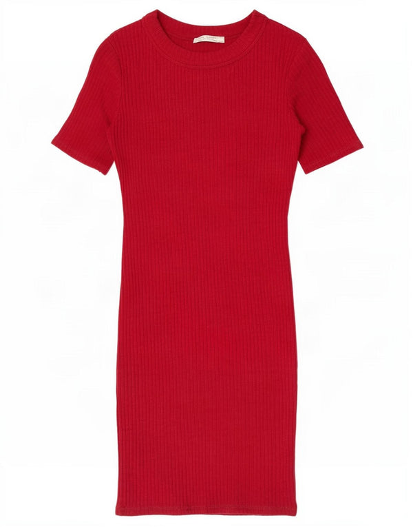 Zara Womens Trafaluc Short Sleeves Jumper Dress UK 8 Small Burgundy Cotton