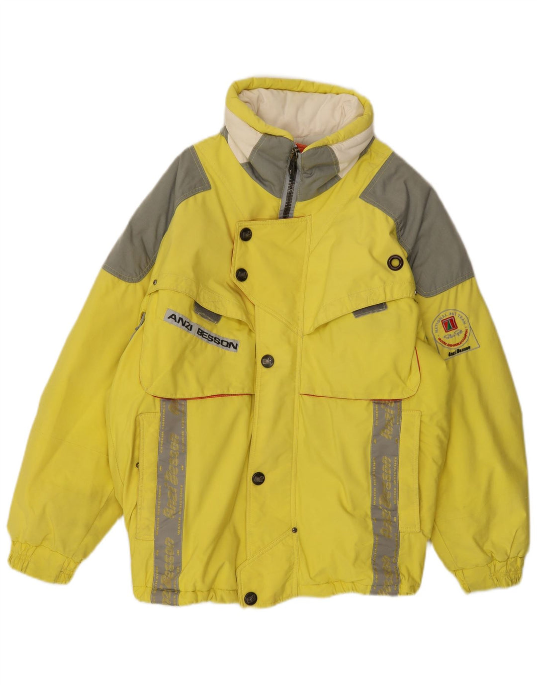 Anzi Besson Herre grafisk hætte skijakke UK 38 Medium Yellow Colourblock