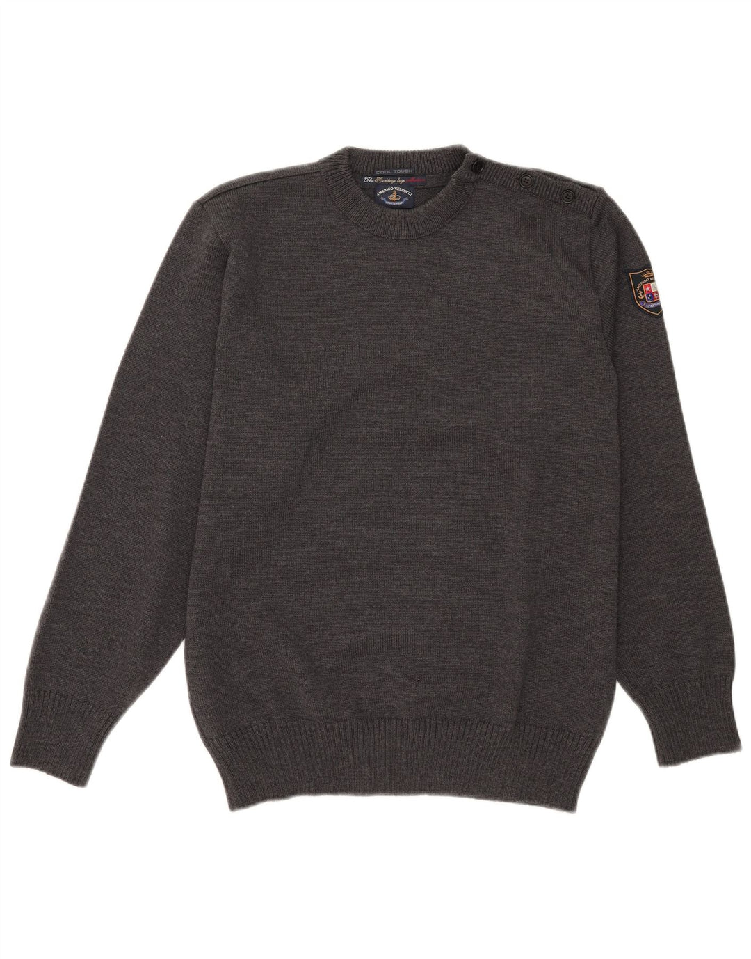 Amerigo Vespucci Herre Button Neck Jumper Sweater Medium Grey Uld