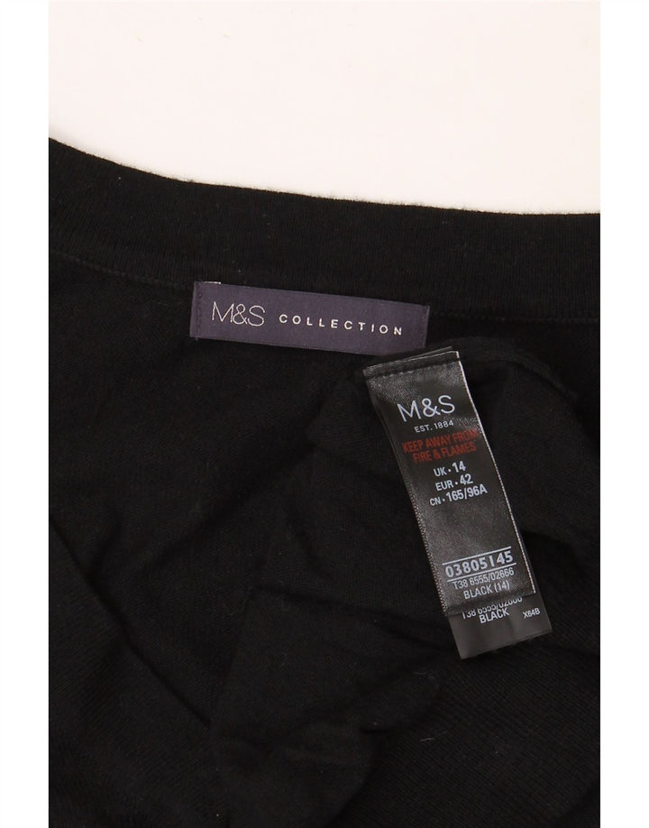 MARKS & SPENCER Dame V-hals sweater UK 14 Stor sort bomuld