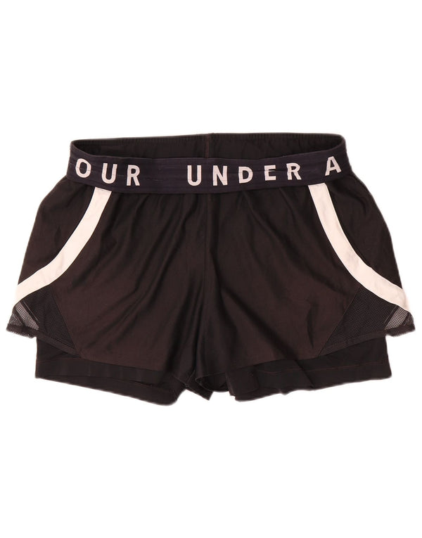 Under Armour Womens Heat Gear Sports Shorts UK 14 Large Black Colourblock