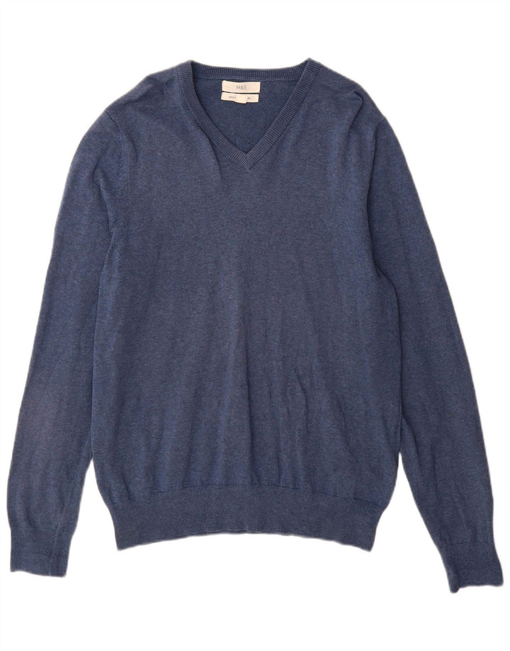 Marks & Spencer Herre V-hals sweater mellemblå bomuld
