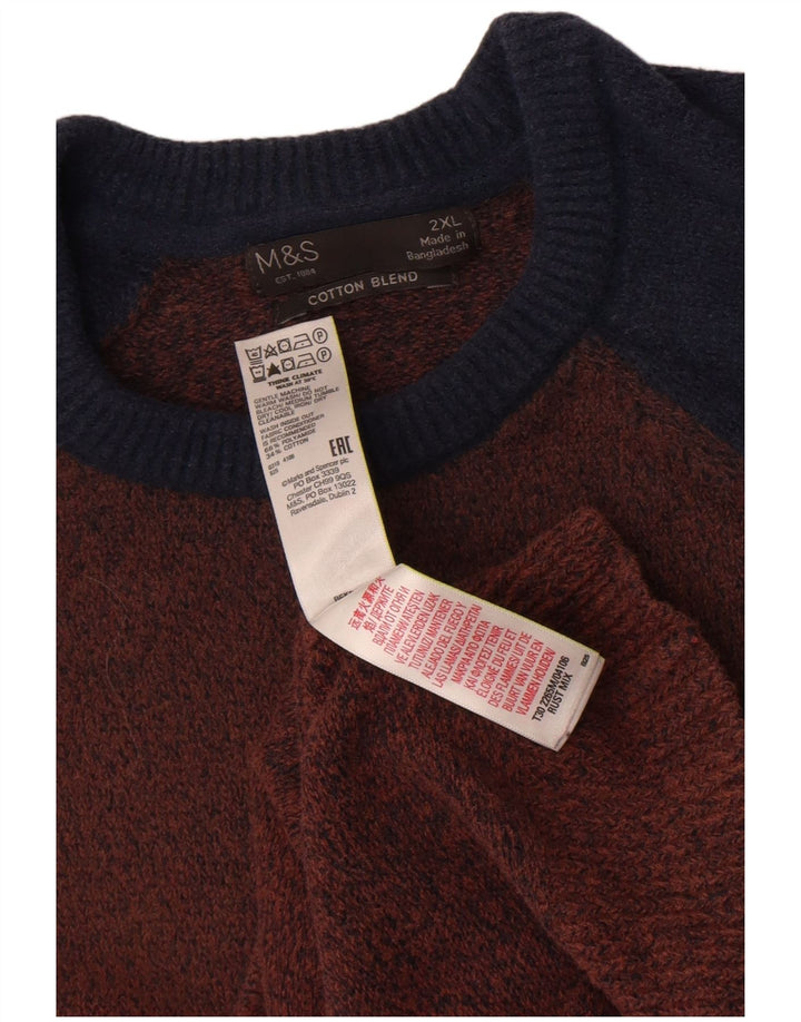 Marks & Spencer Herre sweater med rund hals 2XL Brun Colourblock