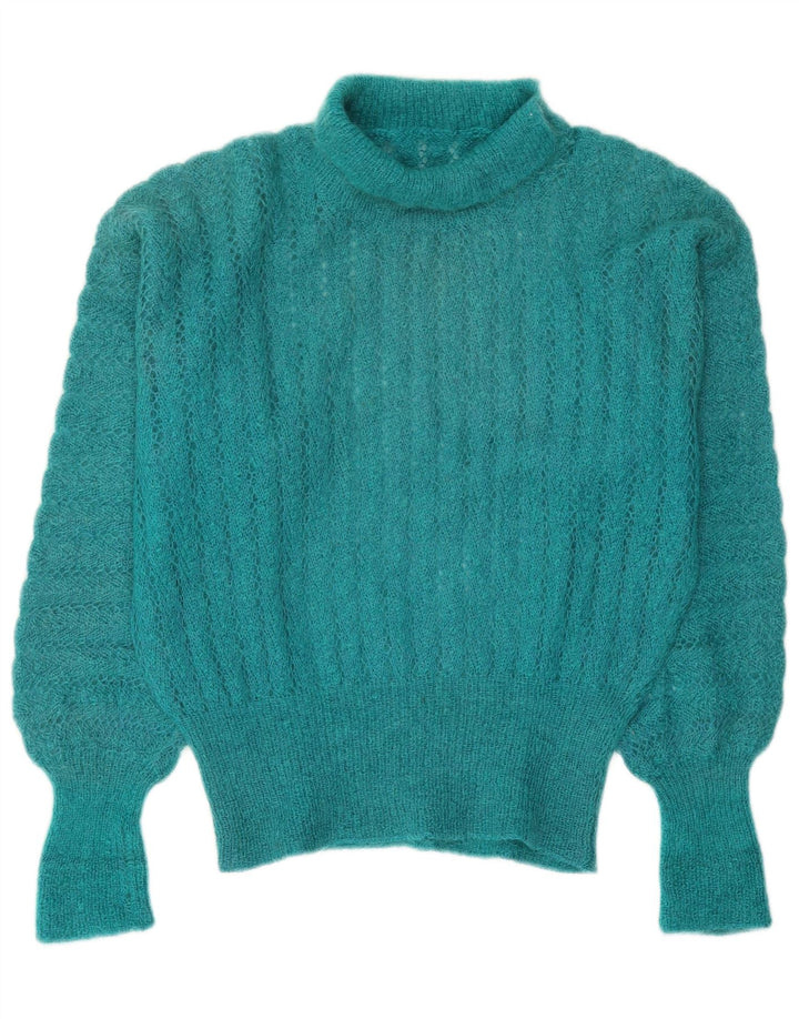 Vintage Dame Roll Neck Jumper Sweater UK 14 Medium Turkis
