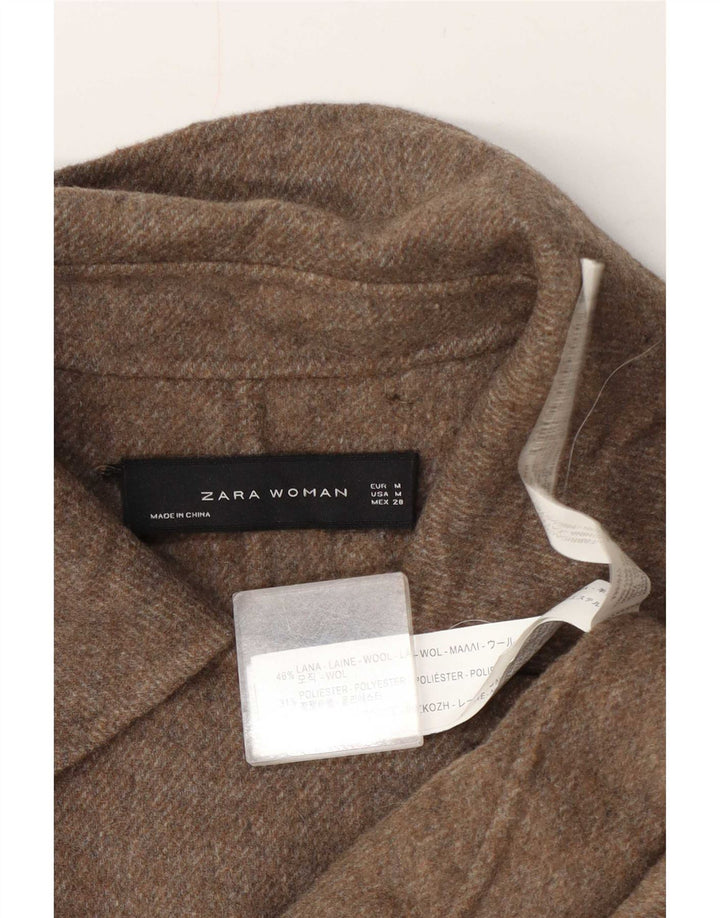 Zara Dame Overfrakke UK 14 Medium Brun Uld