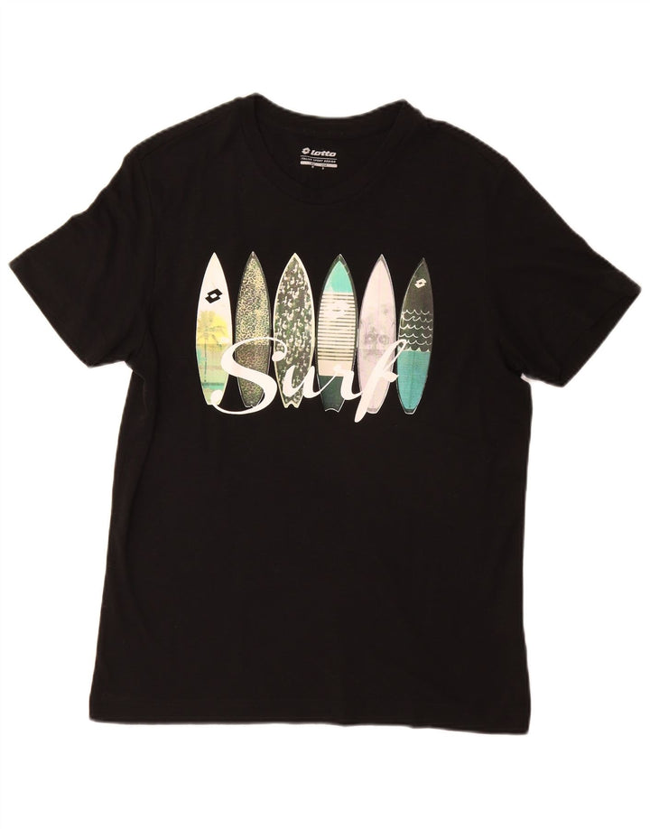 LOTTO Dame Grafisk T-Shirt Top UK 10 Lille Sort Polyester