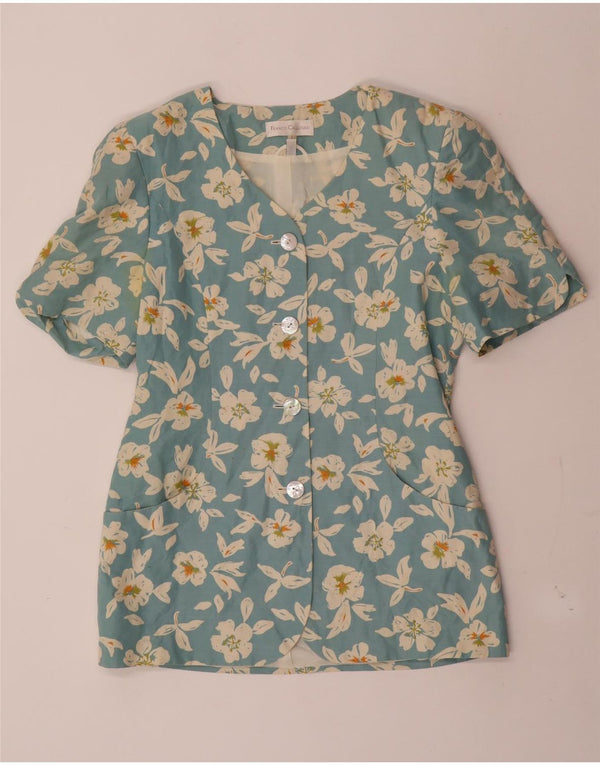 Franco Callegari Dame 4-knaps blazerjakke UK 12 Medium Blue Floral