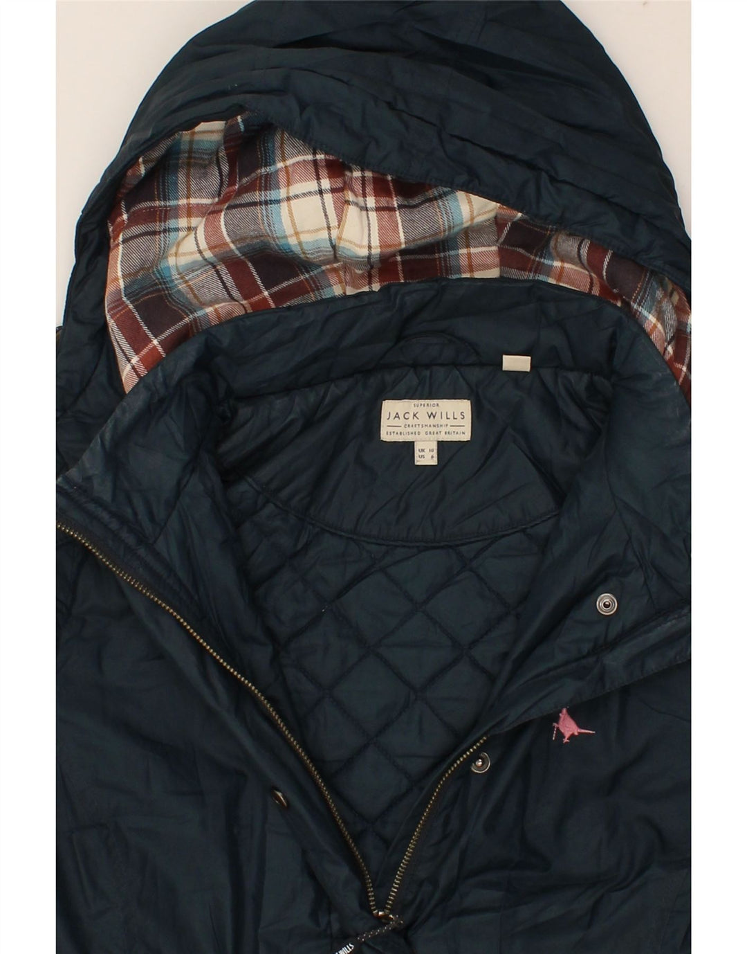 JACK WILLS Womens Hooded Windbreaker Jacket UK 10 Small  Navy Blue Vintage Jack Wills and Second-Hand Jack Wills from Messina Hembry 