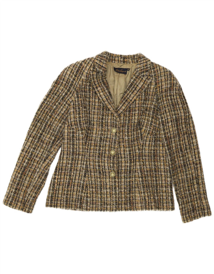 Luisa Spagnoli Dame 3-knaps blazerjakke IT 46 Stor Khaki Ternet Uld